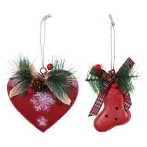 Assorted Metal Farmhouse Burlap Christmas Ornaments 4 In