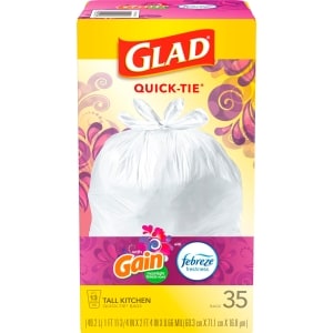 Glad Tall Kitchen Quick-Tie OdorShield 13 Gallon Trash Bags, Gain Moonlight  Breeze Scent with Febreze Freshness, 38 ct.