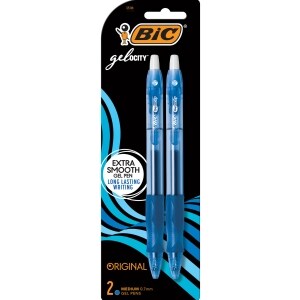 BIC Gel-ocity Original Blue Gel Pens, Medium Point (0.7mm), 2-Count Pack,  Retractable Gel Pens With Comfortable Grip