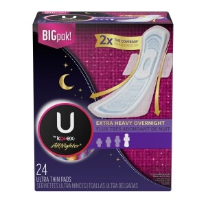 U By Kotex Allnighter Extra Heavy Overnight Ultra Thin Pads 24 Ct