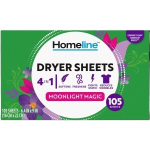 Homeline 4 in 1 Dryer Sheets, Moonlight Magic, 105 Ct.