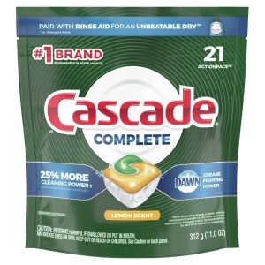 Cascade Complete Lemon Scent ActionPacs Dishwasher Detergent, 21 ct.