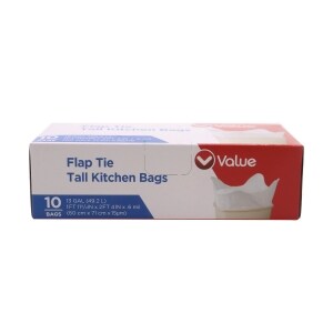 Mejier Tall Kitchen Flap Tie Bags, 13 Gallon, 70 ct