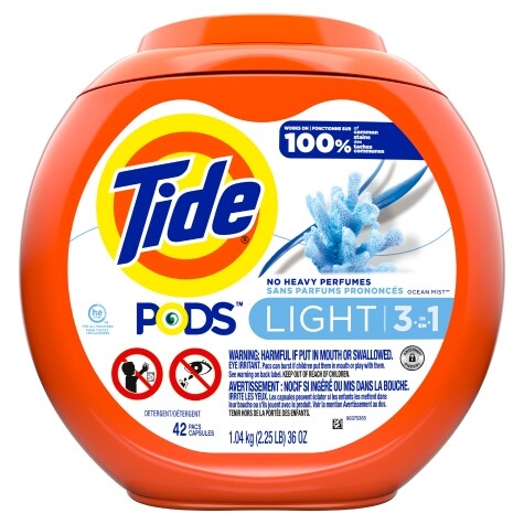 Tide PODS Light Laundry Detergent Pacs, 42 Count, Ocean Mist Scent ...