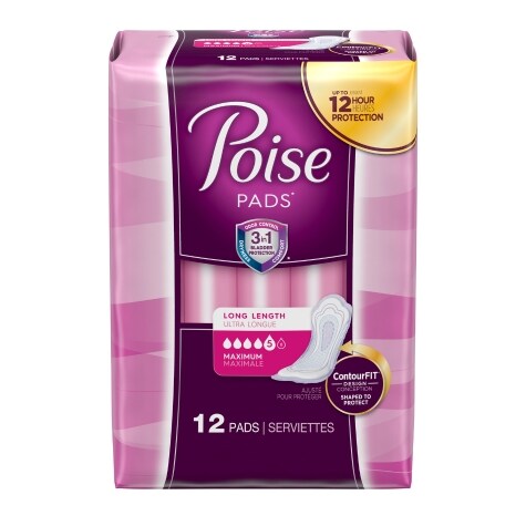 Poise Long Maximum Absorbency Pads, 12 Ct.