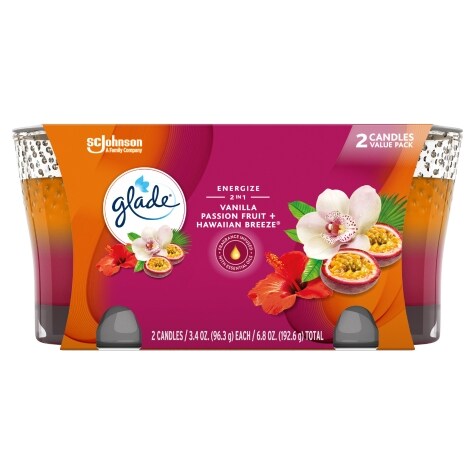 Glade 2in1 6.8 oz. Vanilla Passion Fruit + Hawaiian Breeze Jar Candles ...