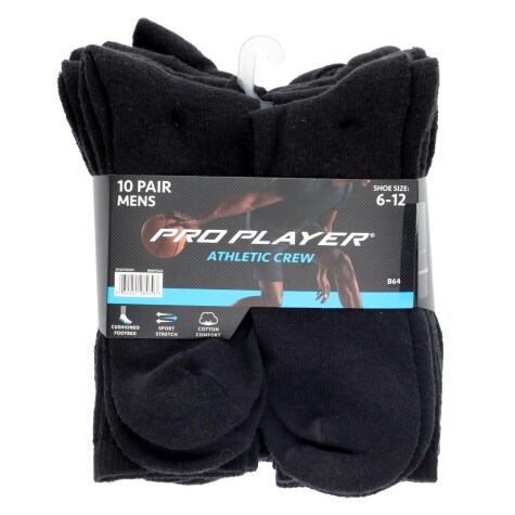 Pro Player Men's Size 6-12 Black Crew Socks, 10 Pair
