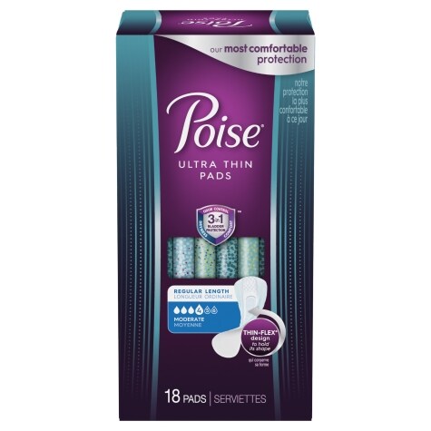 Poise Regular Moderate Absorbency Ultra-Thin Pads, 18 ct.