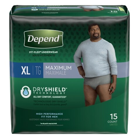 Depend Fit-Flex XL Maximum Grey Underwear for Men, 15-ct. Packs