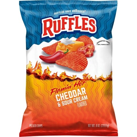 Ruffles Potato Chips Flamin' Hot Cheddar & Sour Cream Flavored 8 Oz