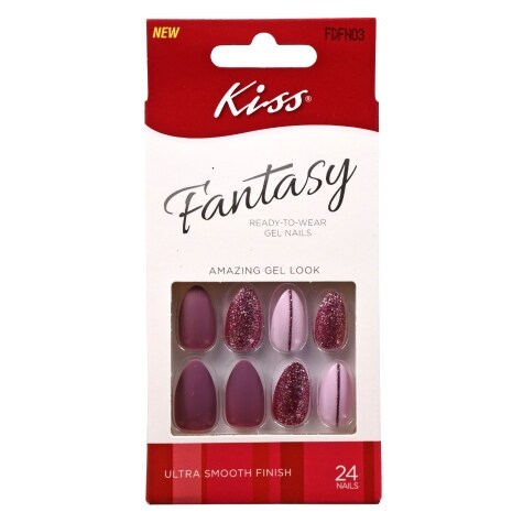 Kiss Fantasy Mauve/Glitter Gel Artificial Nails, 24 ct.