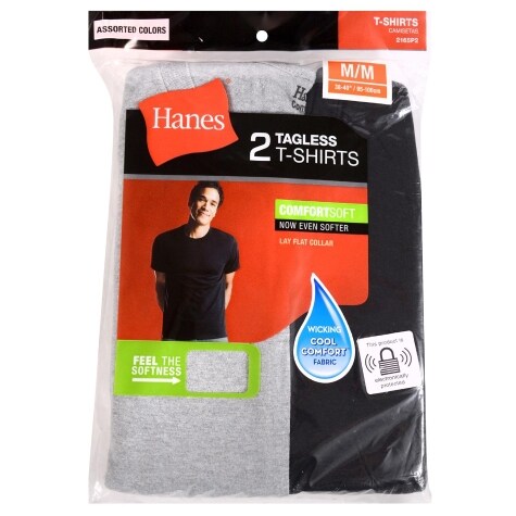 Hanes Assorted Men's Medium Tagless T-Shirts, 2 ct.