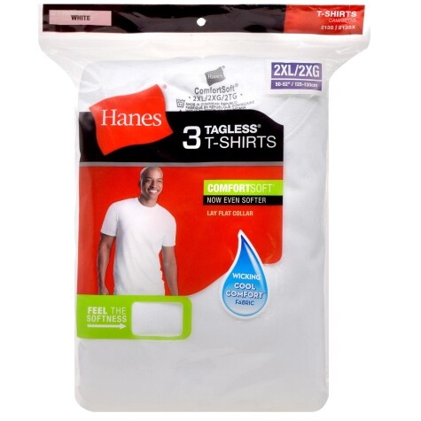 Hanes Men's 2XL Tagless White T-Shirts, 3 ct.