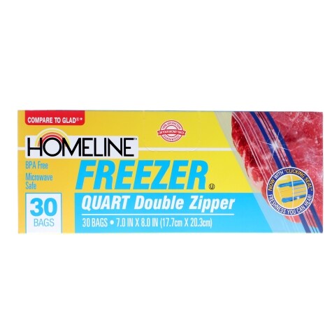 Homeline Freezer Quart Double Zipper Bags, 31 ct.