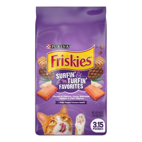 Purina Friskies Surfin' & Turfin' Favorites Dry Cat Food, 3.15-lb.