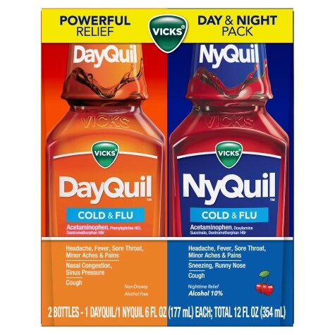 Vicks DayQuil & NyQuil Combo Cold & Flu Relief Liquid Medicine, 12-oz.