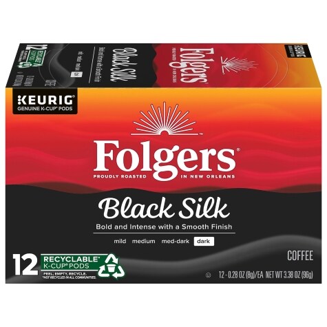 Folgers Black Silk, Dark Roast Coffee, Keurig K-Cups, 12 Count Box