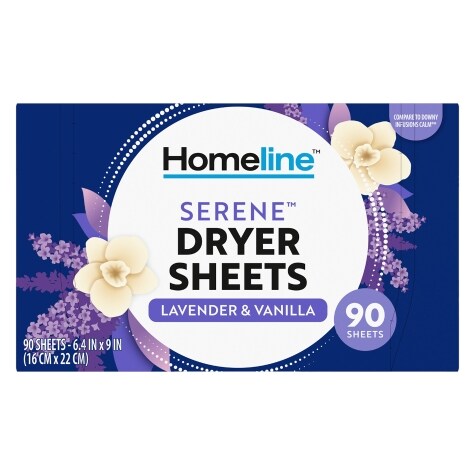 Homeline Serene Dryer Sheets, Lavender & Vanilla Scent, 90 Ct.