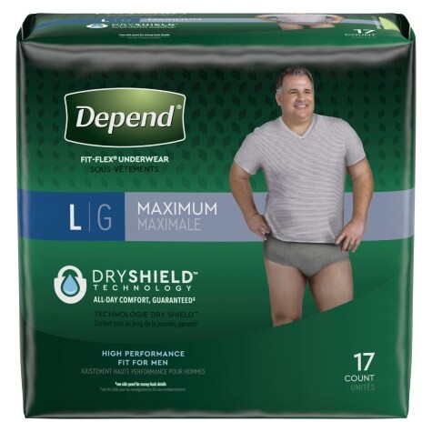 Depend Fit-Flex Men's Large Maximum Absorbency Underwear, 17 ct.