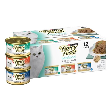 Purina Fancy Feast Grain Free Seafood Classic Pate Wet Cat Food Variety ...