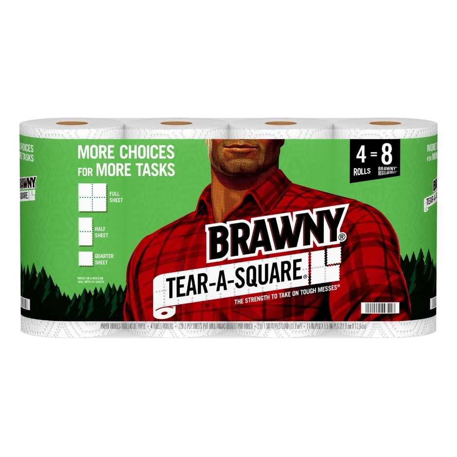 Brawny Tear-A-Square Paper Towels, 4 Rolls | Family Dollar