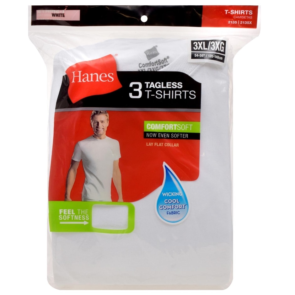 Hanes Men's 3XL Tagless White T-Shirts, 3 ct. | Family Dollar