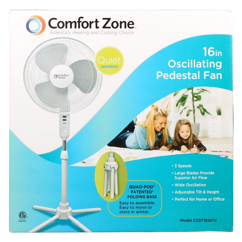 Comfort Zone White Oscillating Pedestal Fan